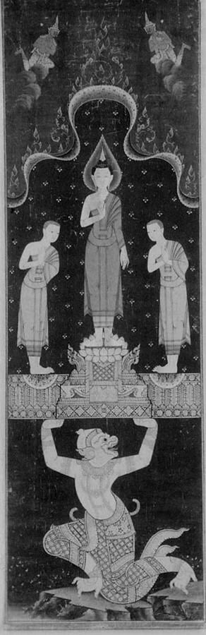 Peinture de temple bouddhique sur soie - Artiste thaïlandais anonyme