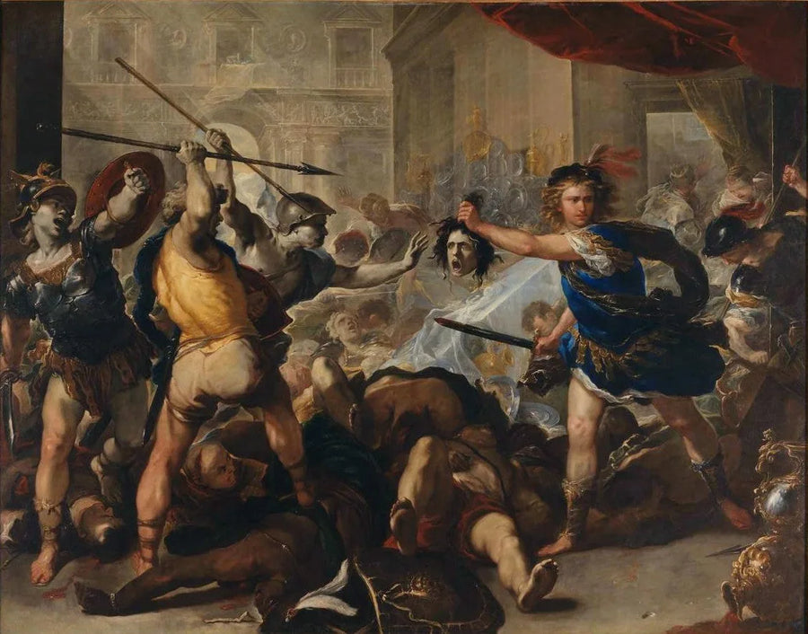 Perseus forvandlet Phineus og hans følgesvenner til stein - Luca Giordano