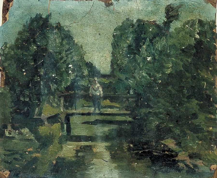 Personnage sur un pont dans une forêt - Theo van Doesburg