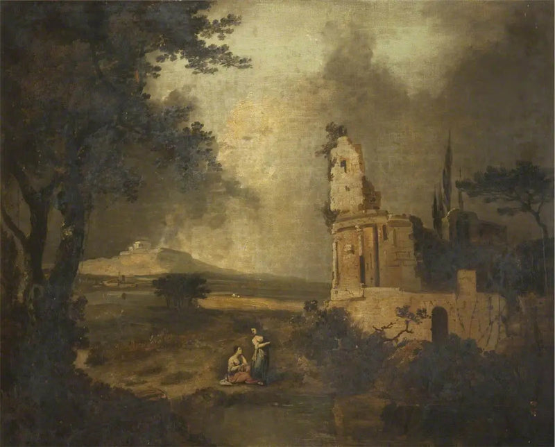 Personer som snakker i forgrunnen; i det fjerne, Betlehem - Claude Lorrain