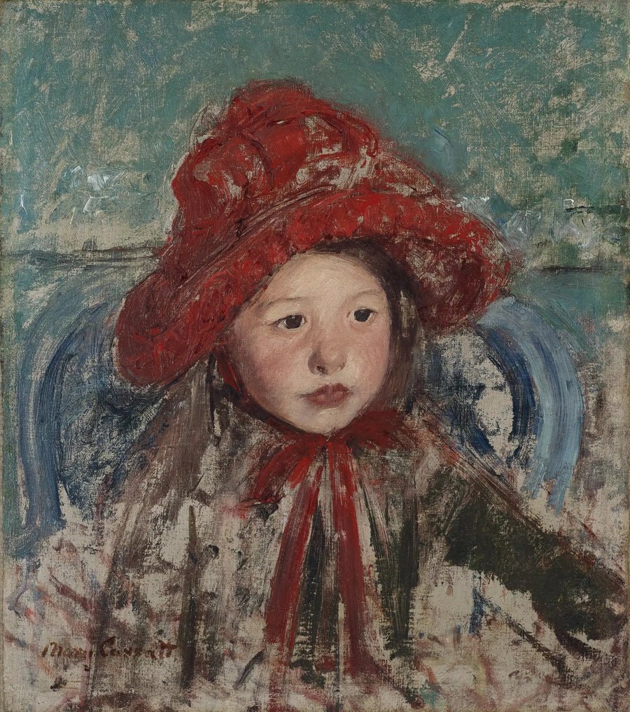 Liten jente med stor rød hatt - Mary Cassatt
