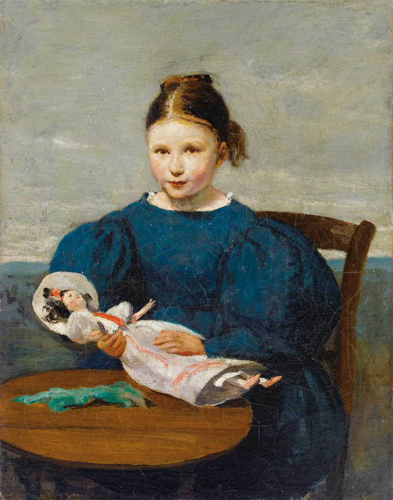 Liten jente med en dukke - Jean-Baptiste Camille Corot