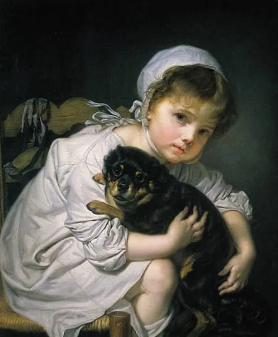 Liten jente og hennes hund - Jean-Baptiste Greuze