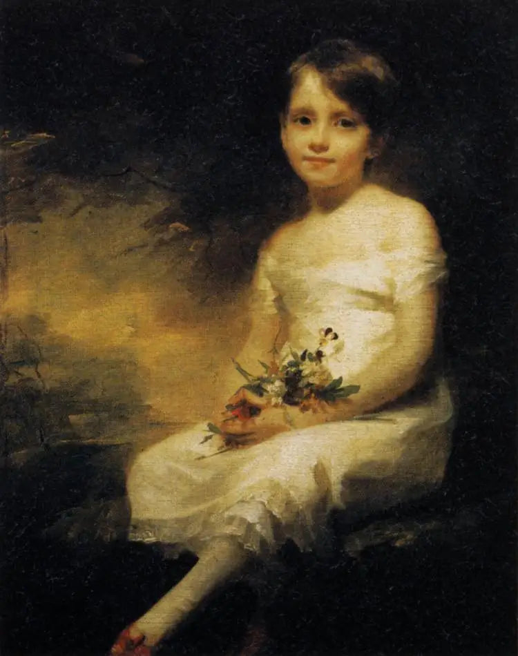 Liten jente leietaker av blomster - Henry Raeburn
