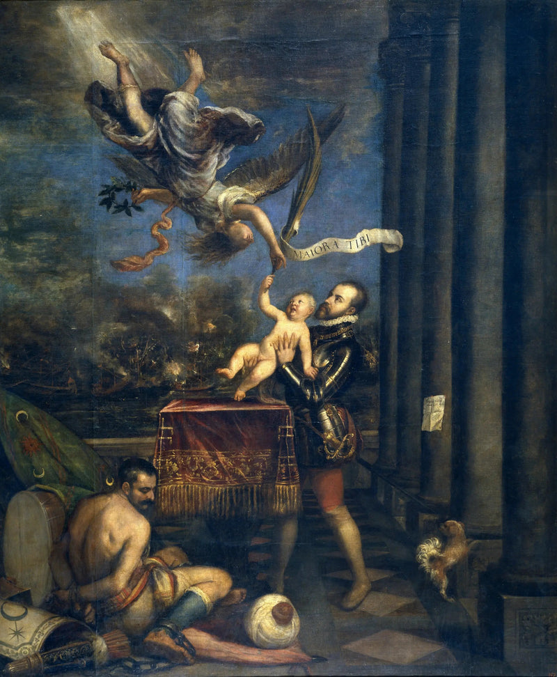 Filip II som gir sin sønn, den infant Ferdinand, til himmelen - Titian