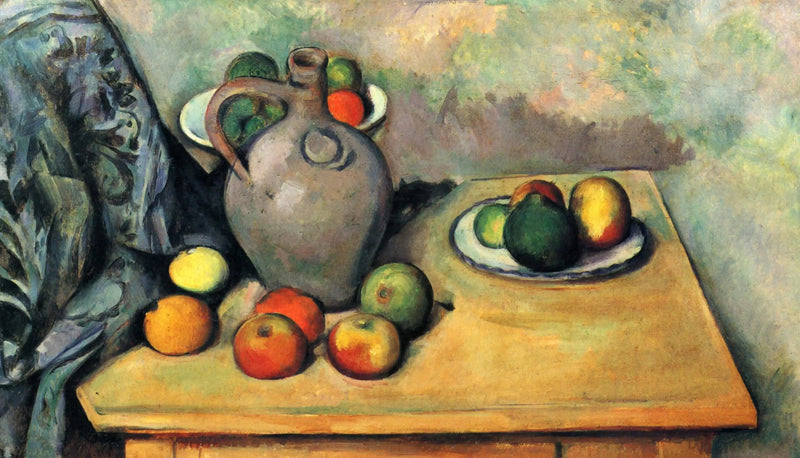 Kanne og frukt på et bord - Paul Cézanne