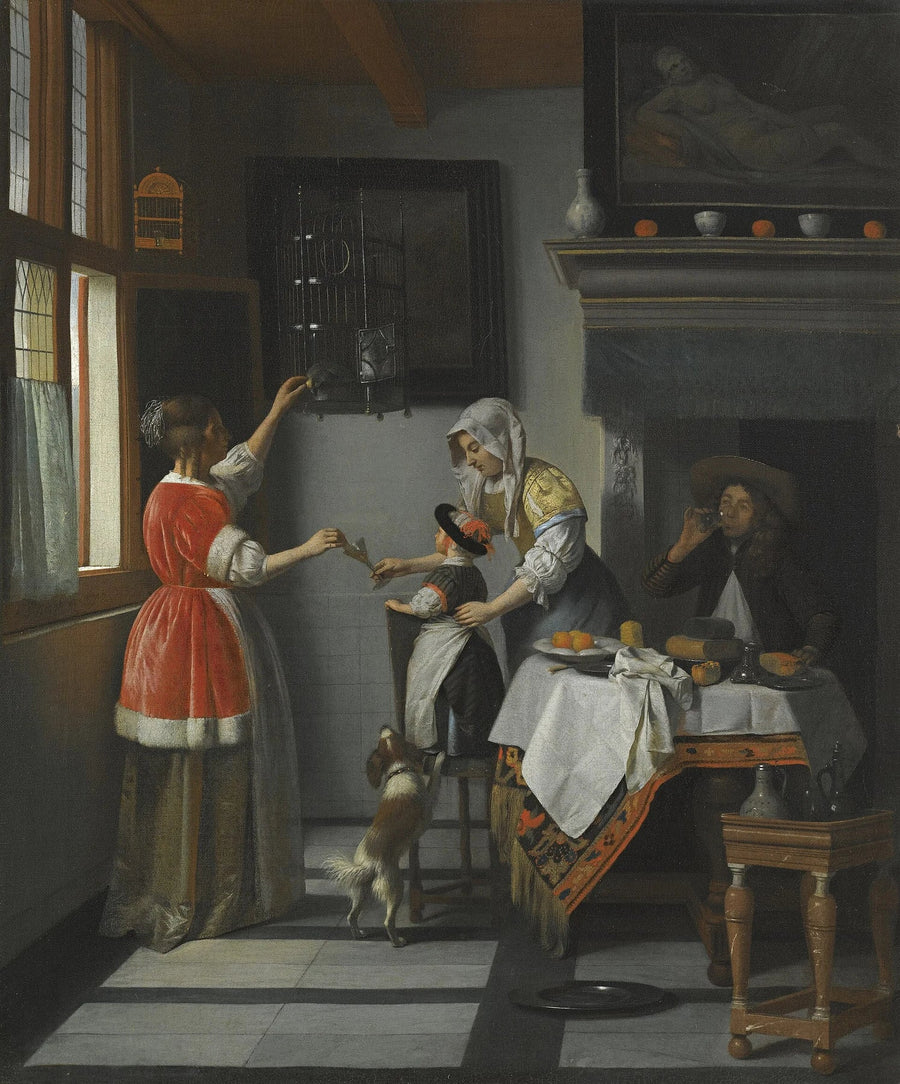 Un enfant nourrissant un perroquet - Pieter de Hooch