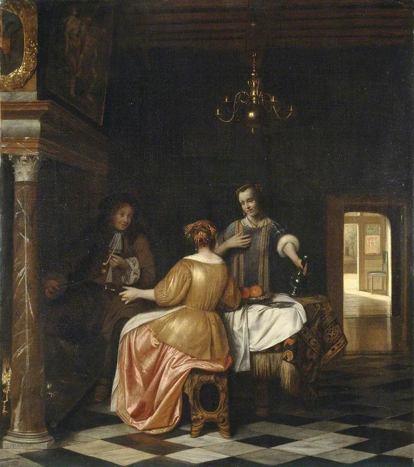 Intérieur avec un homme et deux dames conversant - Pieter de Hooch