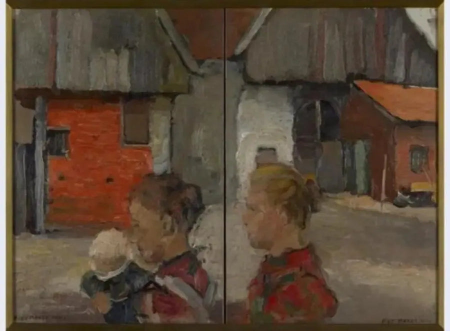 Bakre gavler av landbruksbygninger med figurer - Piet Mondrian