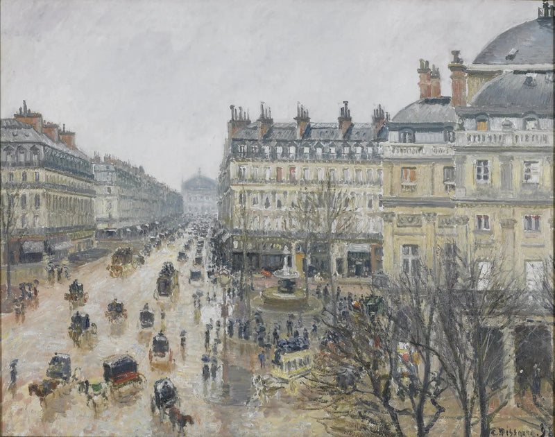 Plass ved Théâtre Français: regneffekt - Camille Pissarro