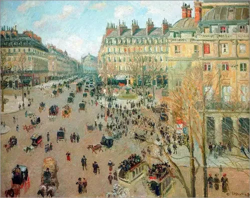 Plass ved Théâtre-Français og Avenue de l'Opéra, vintereffekt av solen - Camille Pissarro