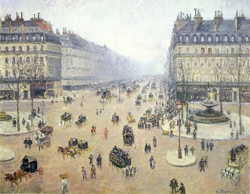 Plass ved Théâtre-Français og Avenue de l'Opéra, tåkete vær - Camille Pissarro
