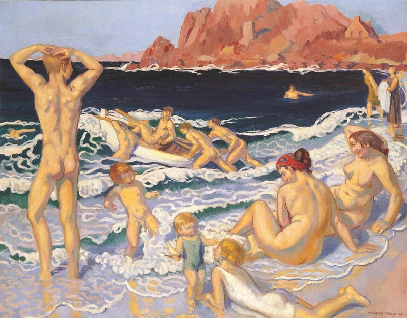 Strand med kano og naken mann - Maurice Denis