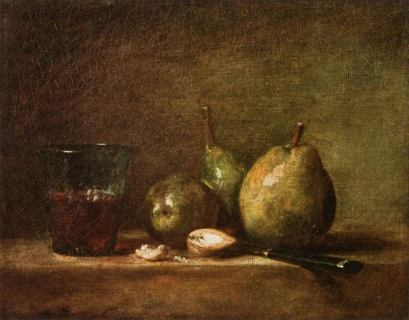 Pærer, nøtter og vinglass - Jean Siméon Chardin