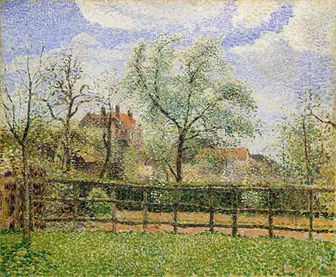 Blomstrende pærer i Eragny, morgen - Camille Pissarro
