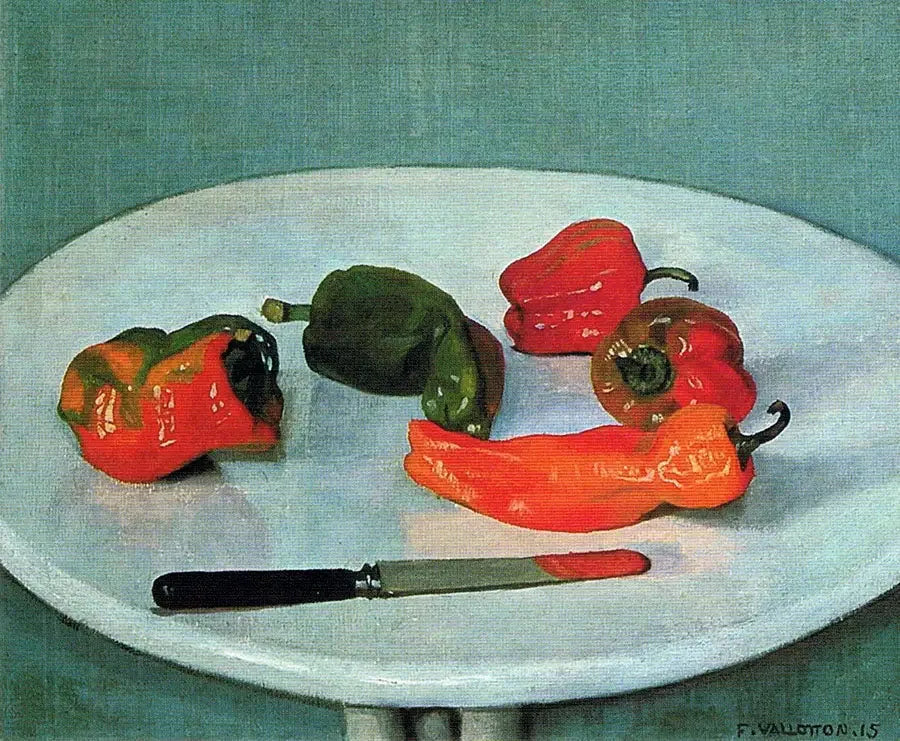 Røde paprika på rund bord, hvitlakkert hvitt - Félix Vallotton

Source:
Poivrons rouges sur table ronde, laquée blanc - Félix Vallotton