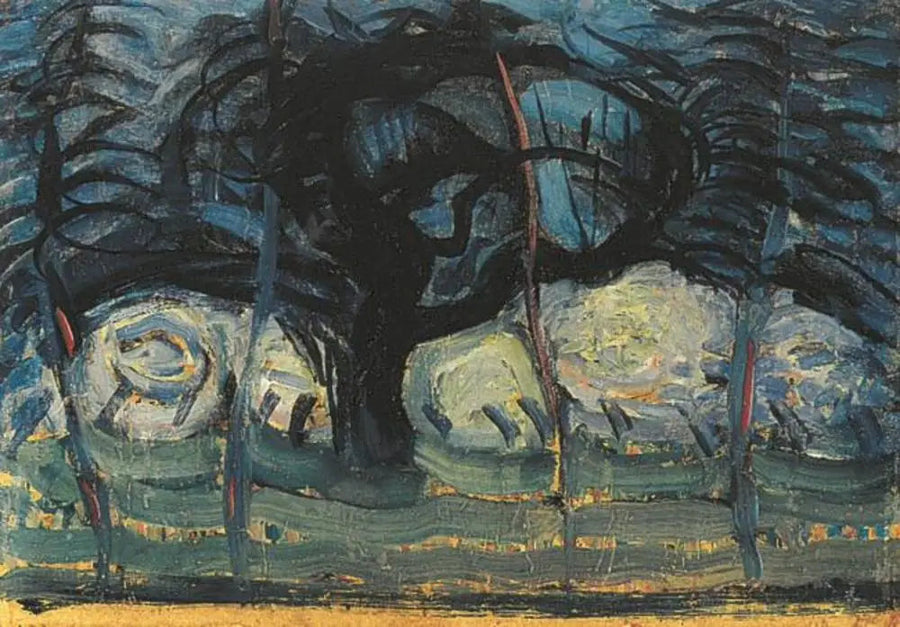 Blått epletre med bølgende linjer I - Piet Mondrian