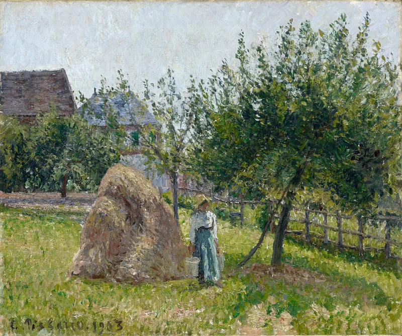 Epletre og mølle i Eragny, solfylt morgen - Camille Pissarro