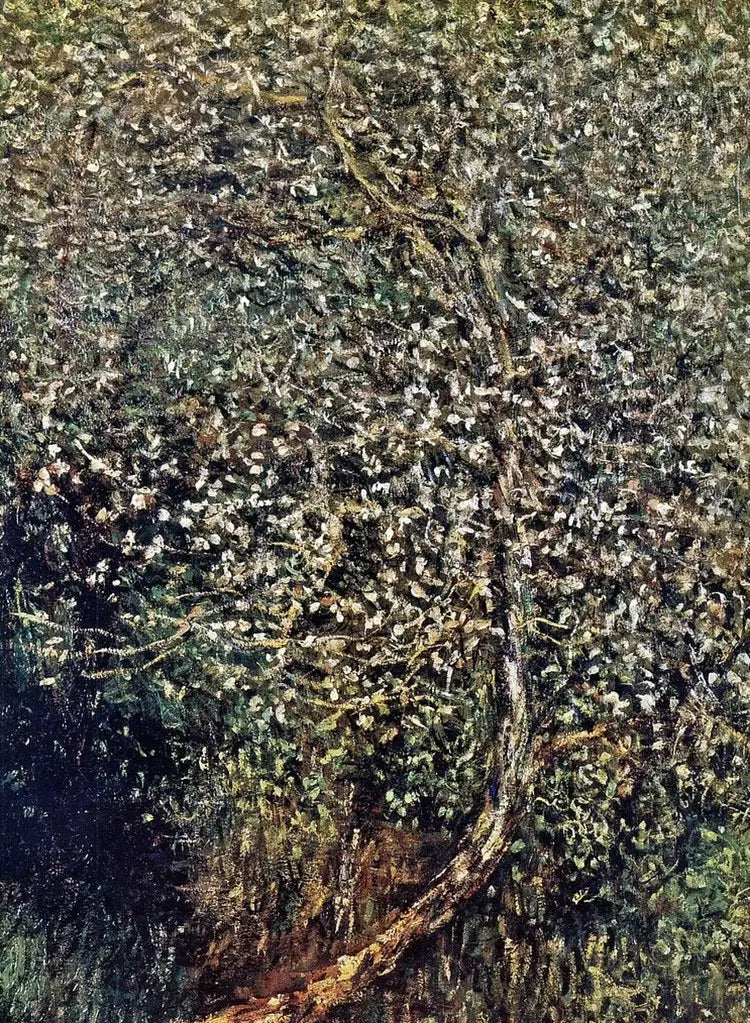 Epletrær i blomst ved vannkanten - Claude Monet