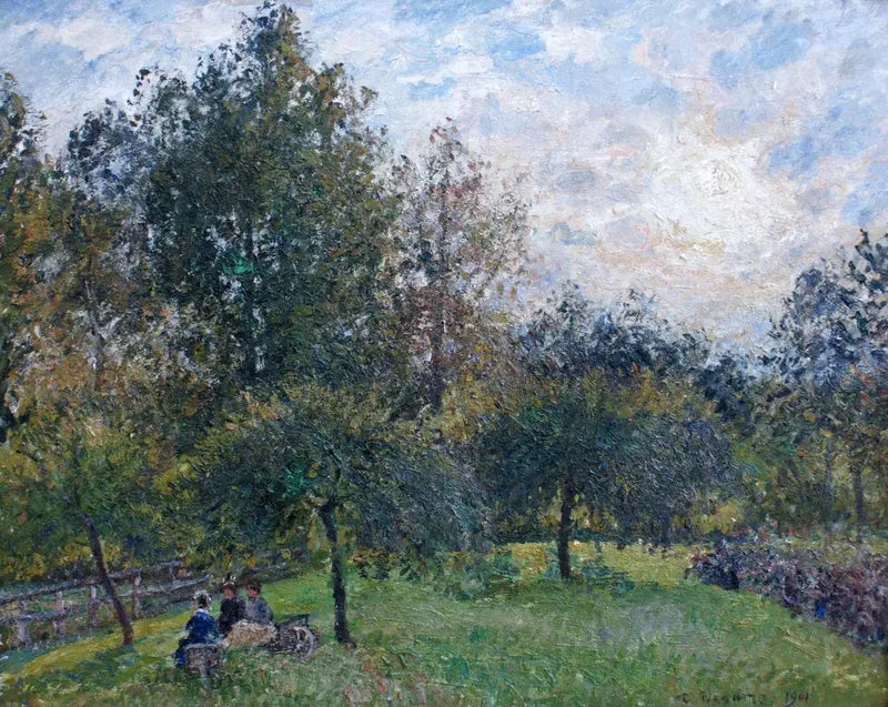 Epletrær og popler i solnedgangen, Eragny - Camille Pissarro