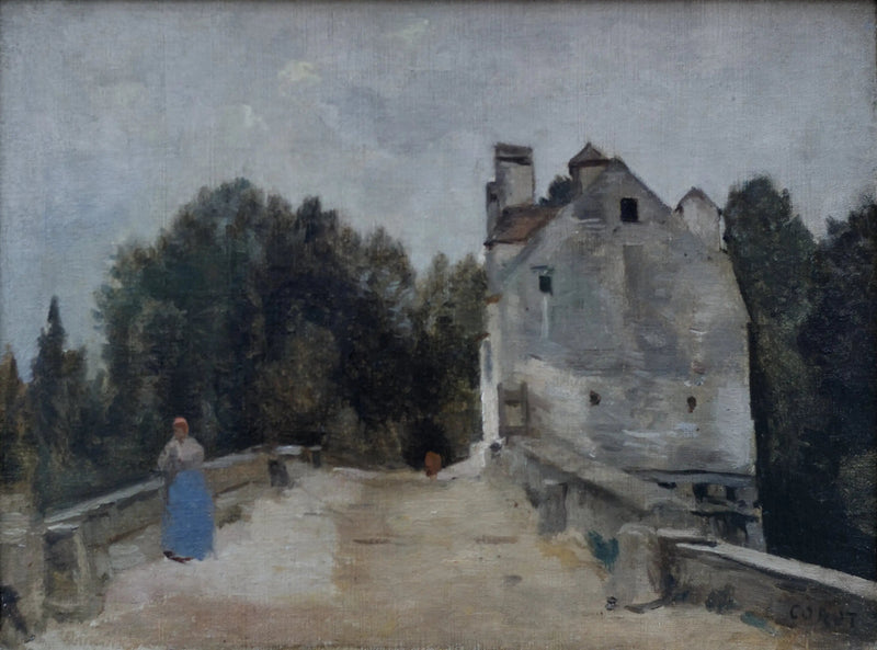 Pont og mølle nær Mantes - Jean-Baptiste Camille Corot