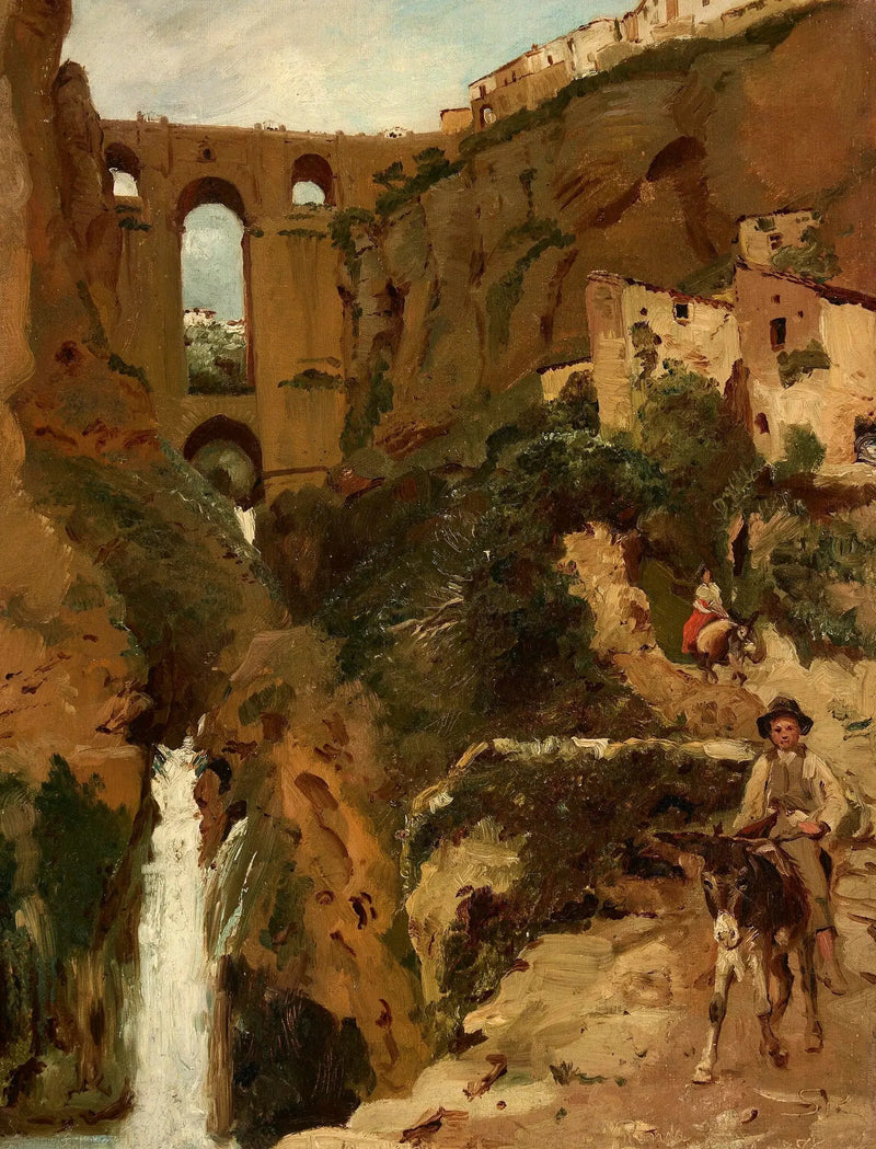 Bro som strekker seg over en kløft. To ryttere. Ronda, Spania. - Peder Severin Krøyer