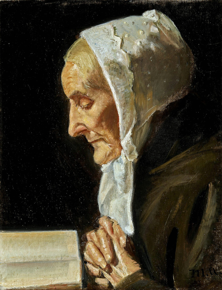 Portrait d'Ane Hedvig Brøndum lisant sa Bible. - Michael Peter Ancher