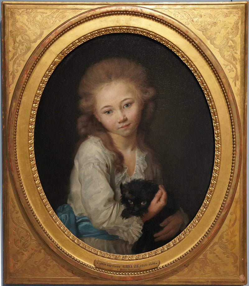 Portrett av Esprit de Baculard d'Arnaud med en katt - Jean-Baptiste Greuze