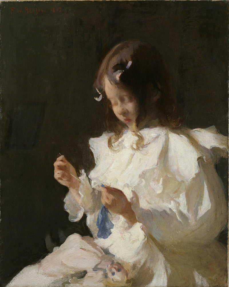Portrett av et barn som syr - Frank Weston Benson