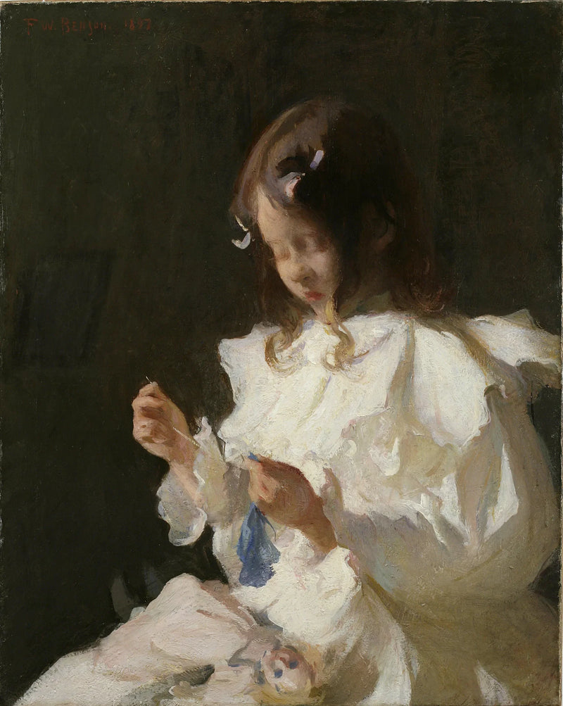 Portrett av et barn som syr - Frank Weston Benson