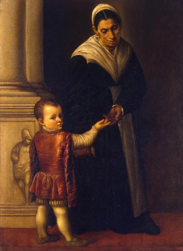 Portrett av en gutt med sin barnepike - Alessandro Bonvicino