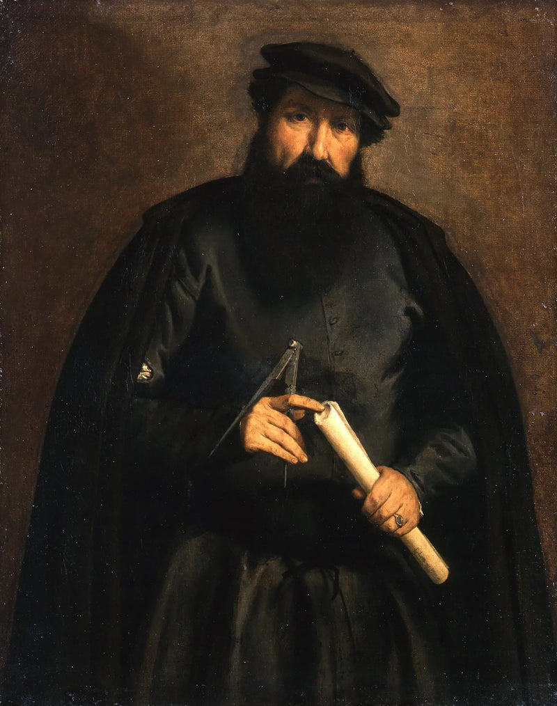 Portrett av en mann med en sirkel og et papirrull - Lorenzo Lotto