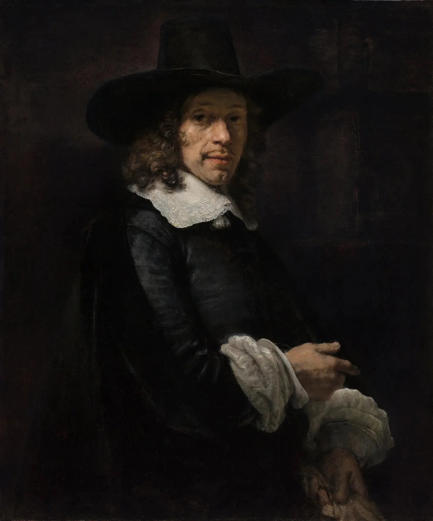 Portrait d'un homme avec un chapeau haut de forme et des gants - Rembrandt image 1 copie de tableau peinte à la main