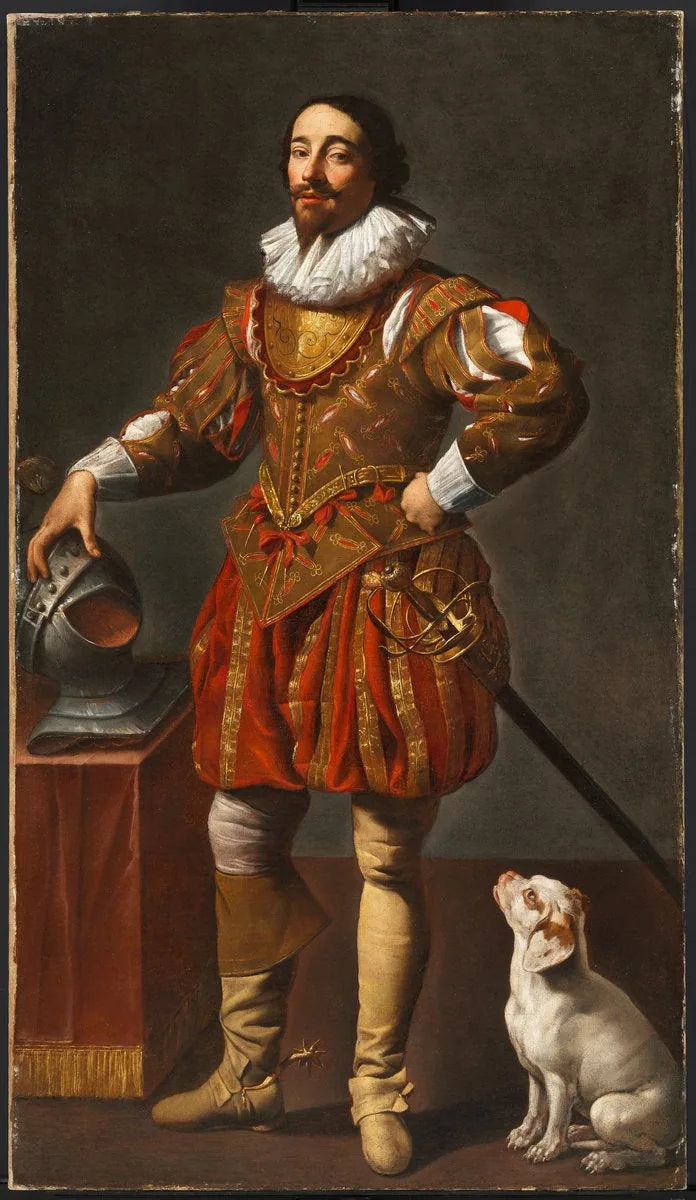 Portrett av en mann med hunden sin - Simon Vouet