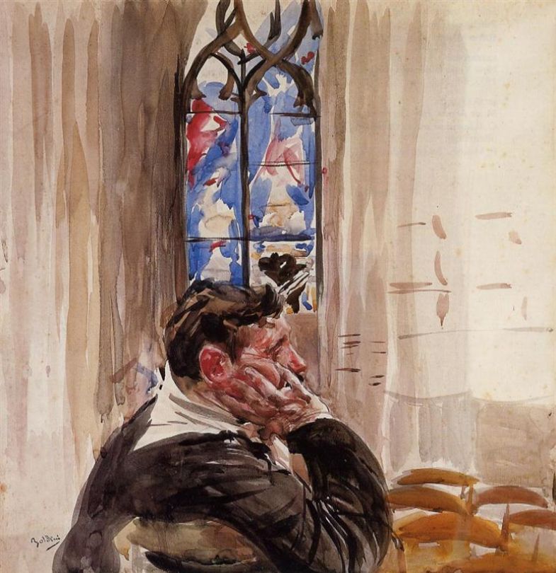 Portrett av en mann i en kirke - Giovanni Boldini