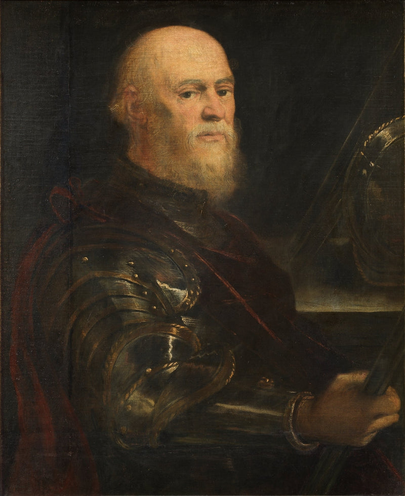 Portrett av en mann i rustning som holder kommandostaven, sannsynligvis Jan Amor Tarnowski - Jacopo Tintoretto