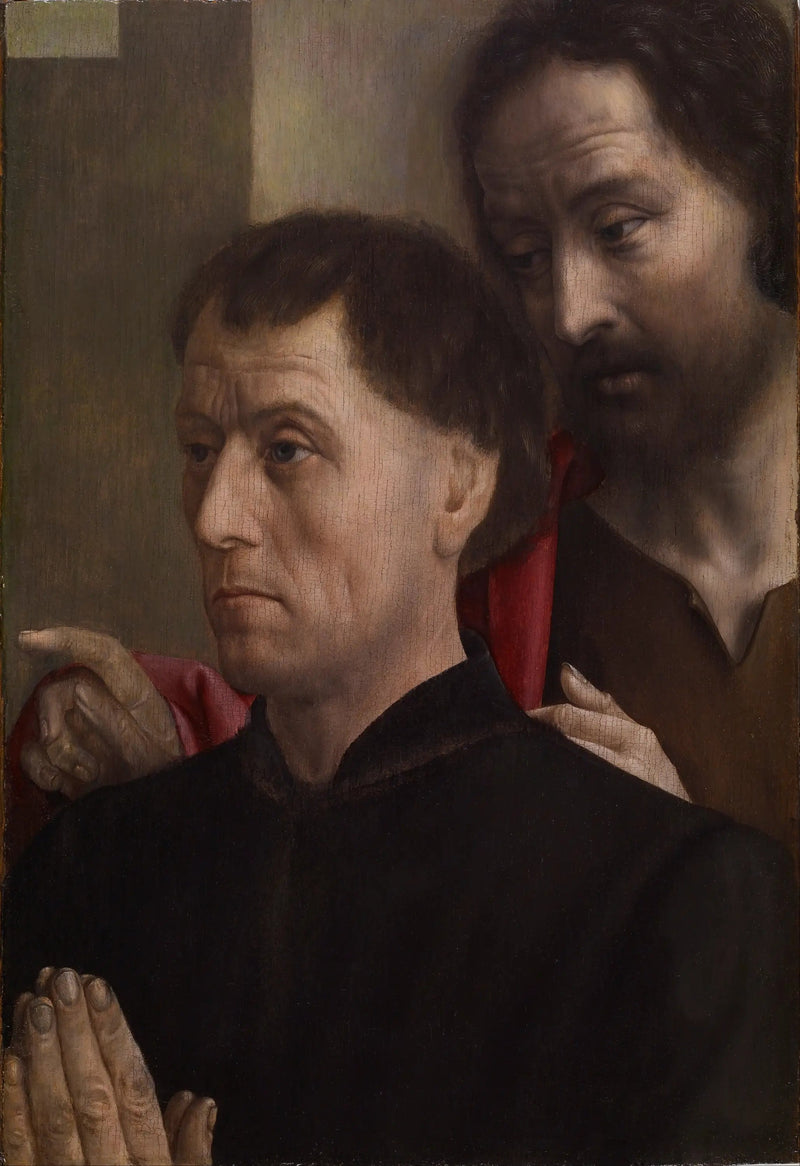 Portrett av en mann i bønn med Saint Johannes Døperen - Hugo van der Goes