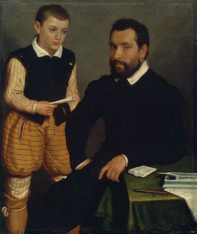 Portrett av en mann og en gutt (Comte Alborghetti et Fils) - Giovanni Battista Moroni
