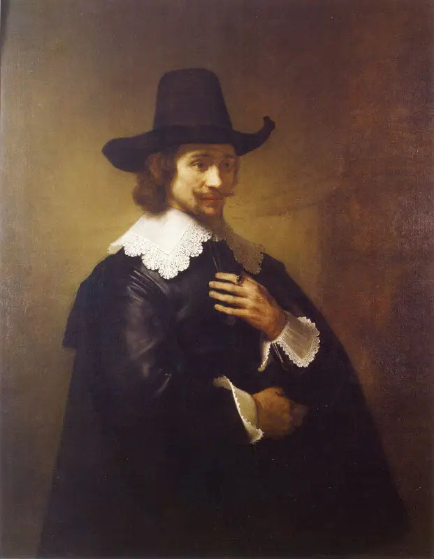 Portrett av en ung mann med bredbremmet hatt - Rembrandt