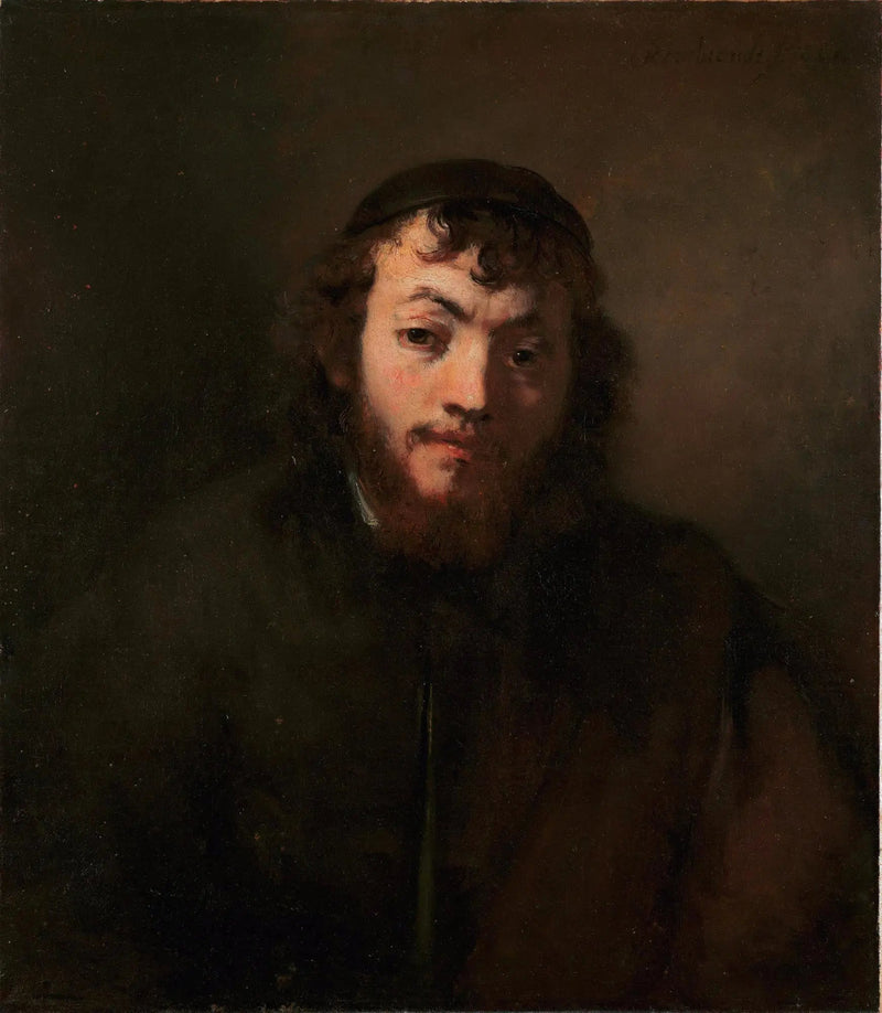 Portrett av en ung mann med skjegg og kalott - Rembrandt