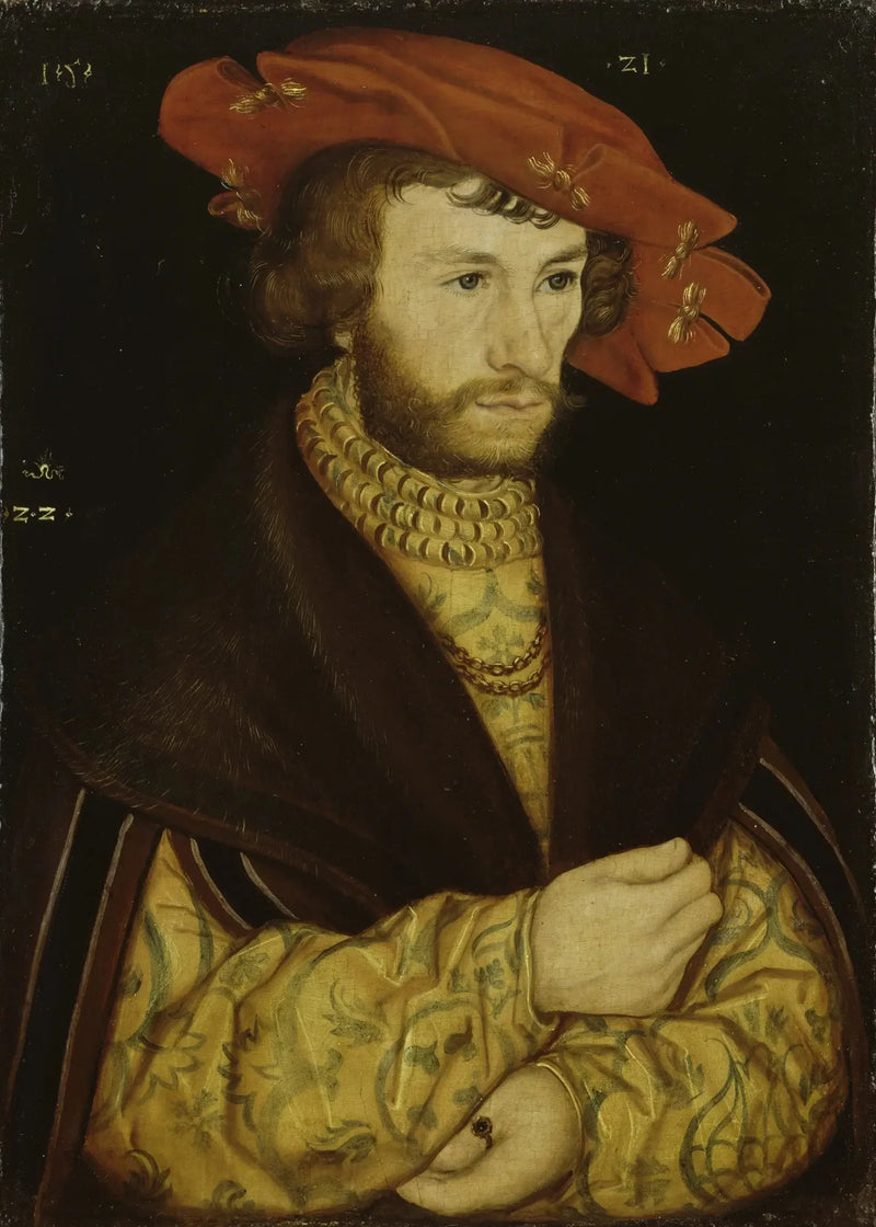 Portrett av en ung mann med skjegg og en rød beret - Lucas Cranach den eldre