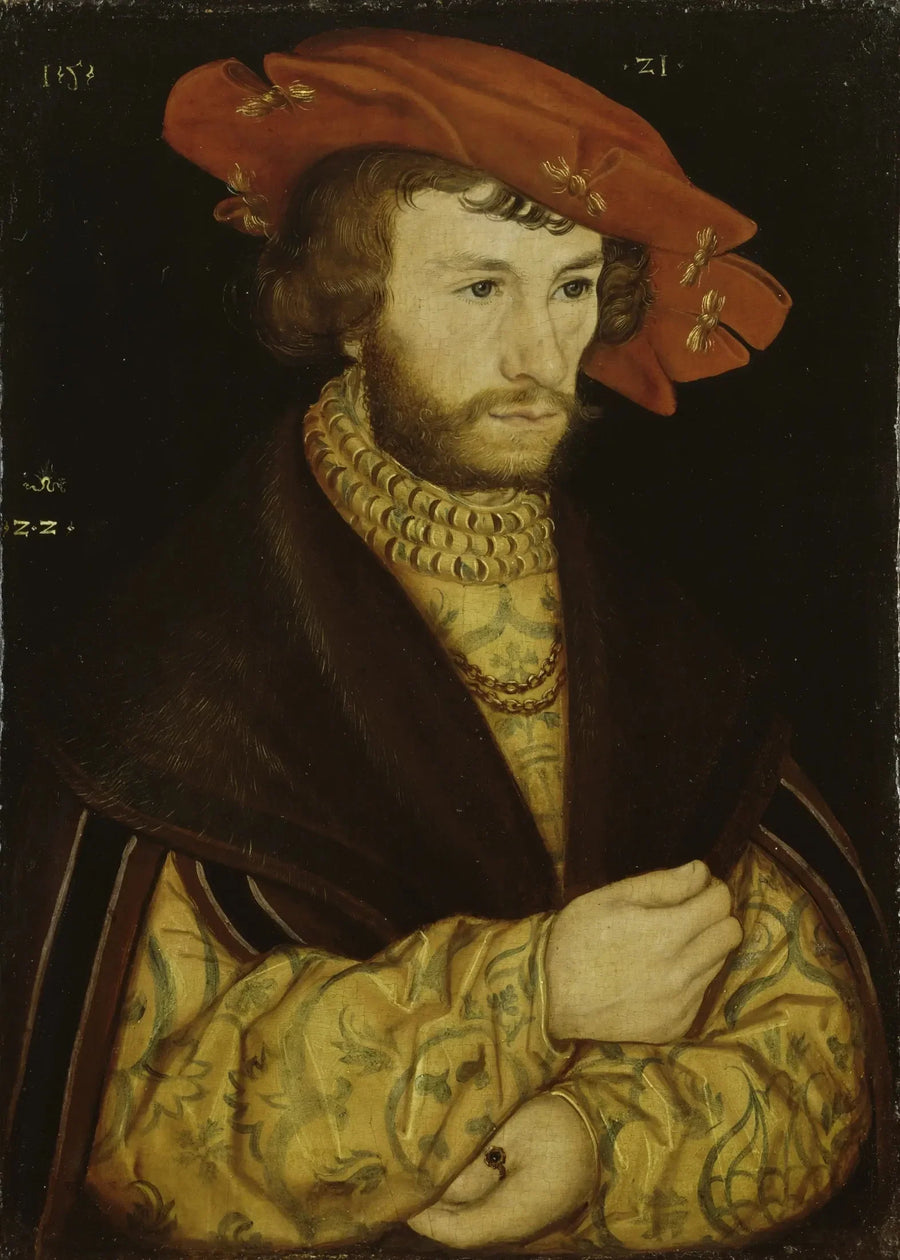 Portrett av en ung mann med skjegg og en rød beret - Lucas Cranach den eldre