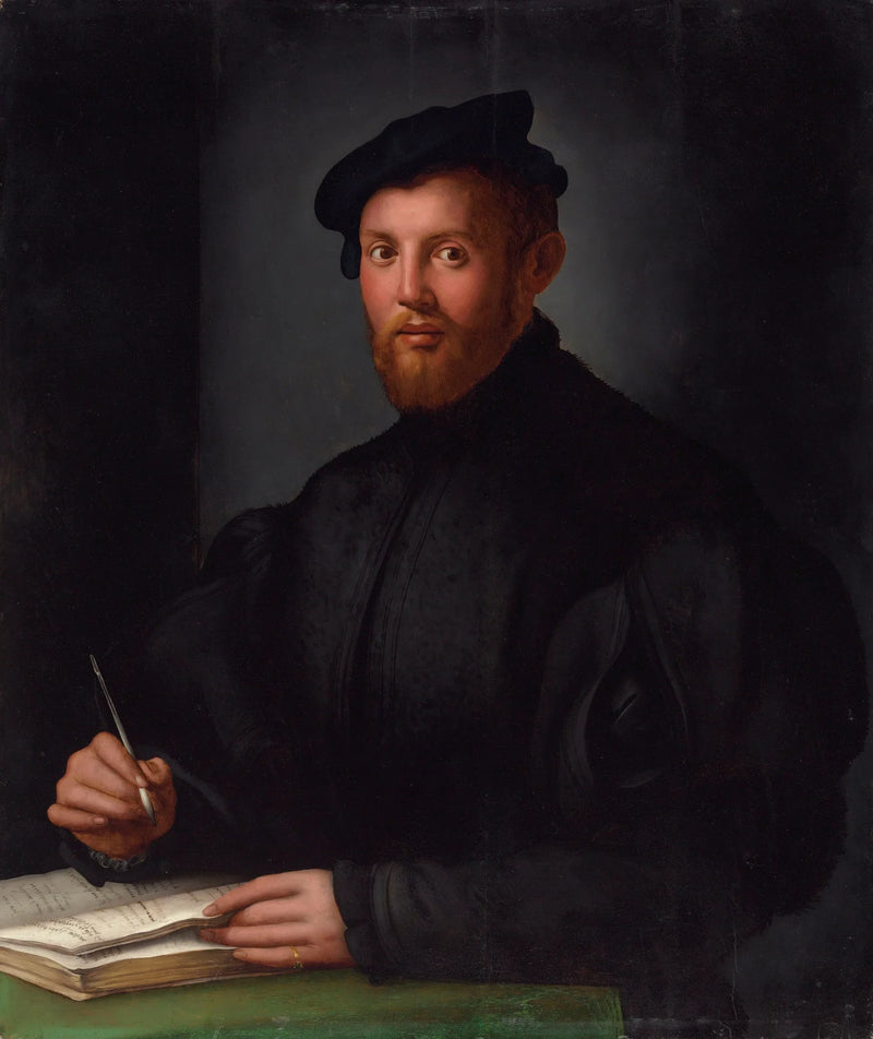 Portrett av en ung mann i svart med en bok - Bronzino