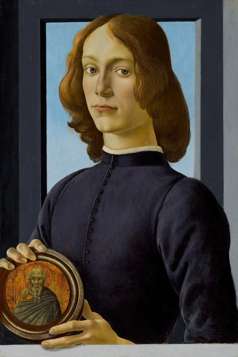 Portrett av en ung mann som holder en medaljong - Sandro Botticelli