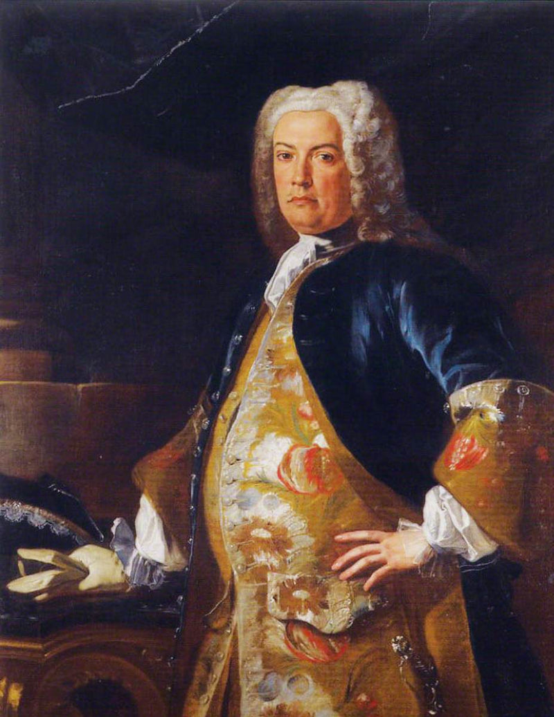 Portrett av en adelsmann, i trekvart profil, som støtter sin høyre hånd i hansker på en konsoll - Francesco Solimena