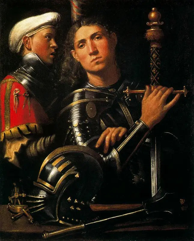 Portrett av en soldat med sin eselritter - Giorgione