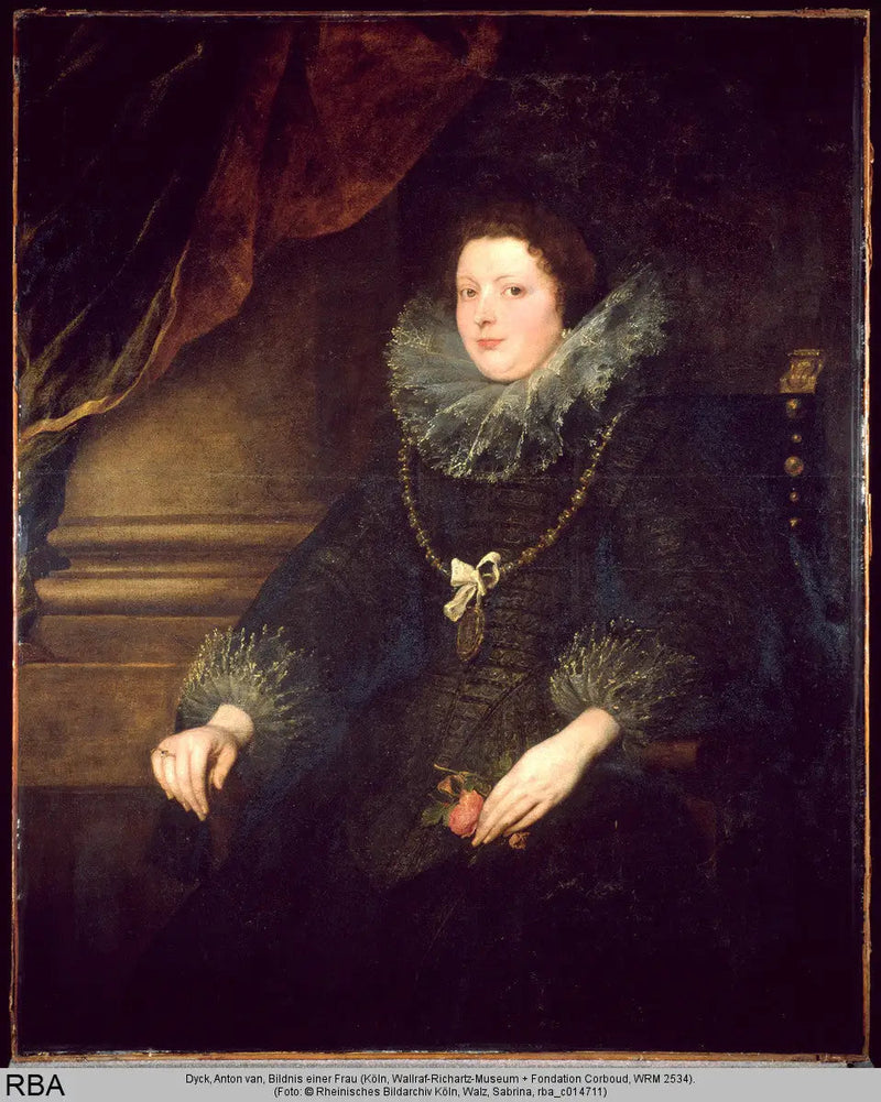 Portrett av en kvinne som sitter med roser, bærende en medalje - Antoine van Dyck

Source:
Portrait d'une dame assise avec des roses, portant une médaille - Antoine van Dyck