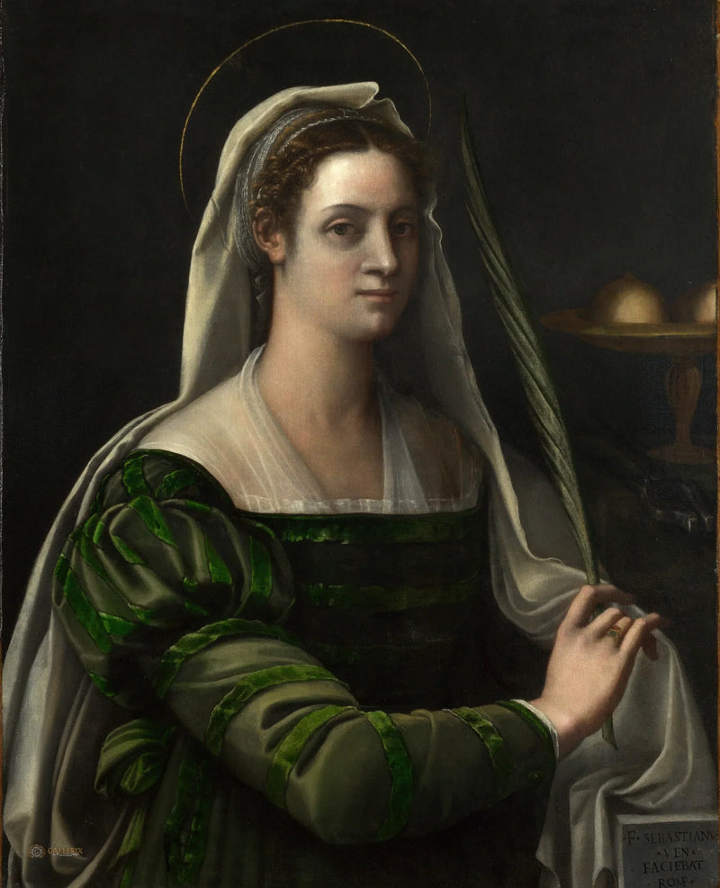 Portrett av en dame med attributter av helgenen Agatha - Sebastiano del Piombo