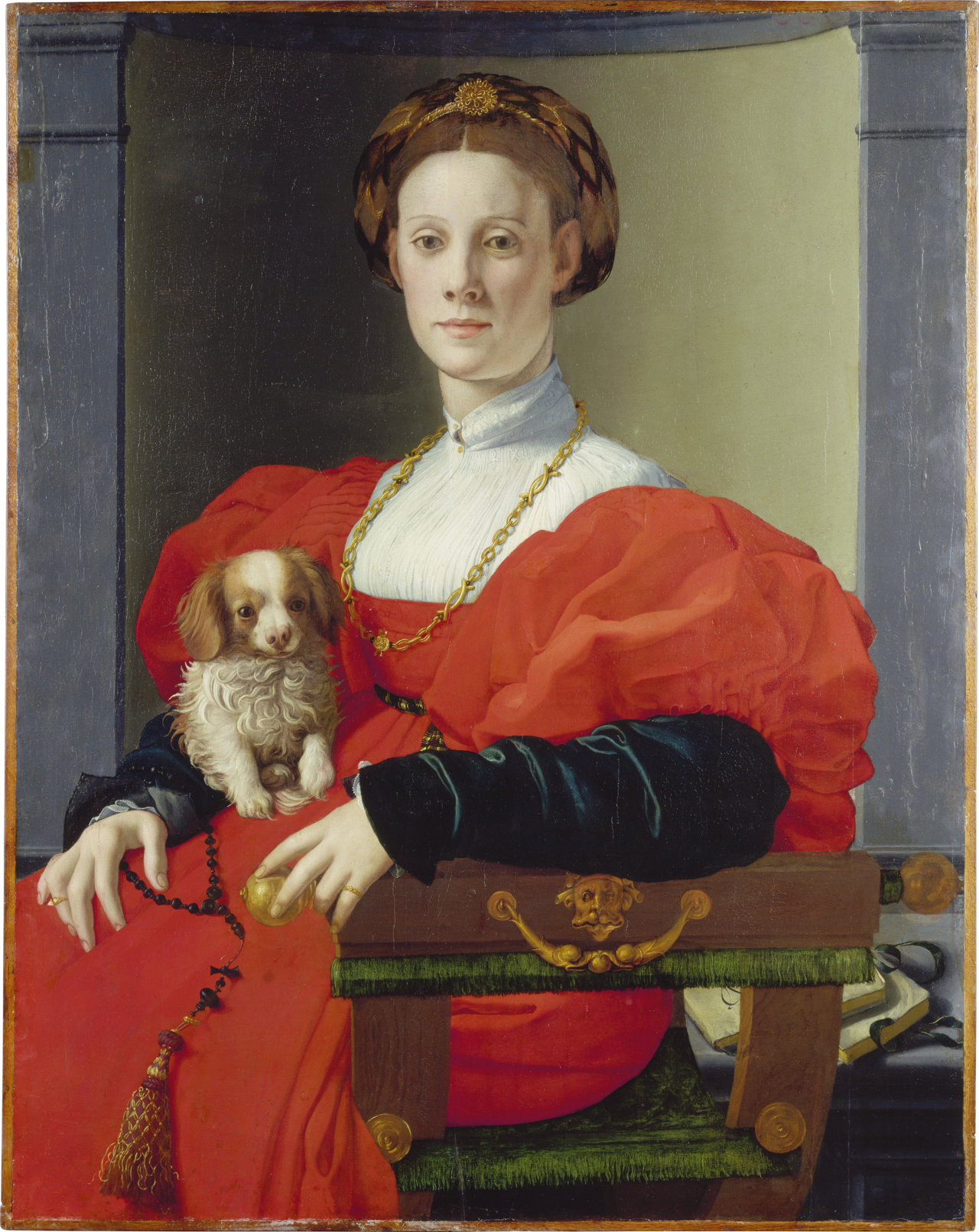 Portrait d'une dame avec un chien de compagnie - Bronzino image 1 copie de tableau peinte à la main