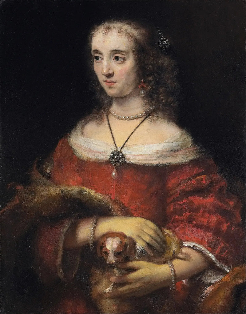 Portrett av en dame med en liten hund - Rembrandt